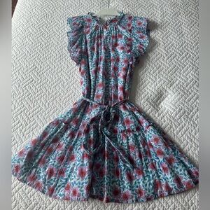 Oliphant Flirty Ruffle Hem Jardin Turquoise dress, size Medium